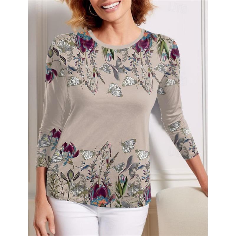 Fashion Women s T Shirt Tee Floral Butterfly 3D Print Daily Sweatshirt Casual Long Sleeve S