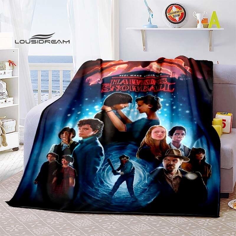 Kreslená deka Stranger Things Módní flanelová nadýchaná fleecová přehozová deka Dárek pro děti i dospělé Pohovka Cestování Kempování