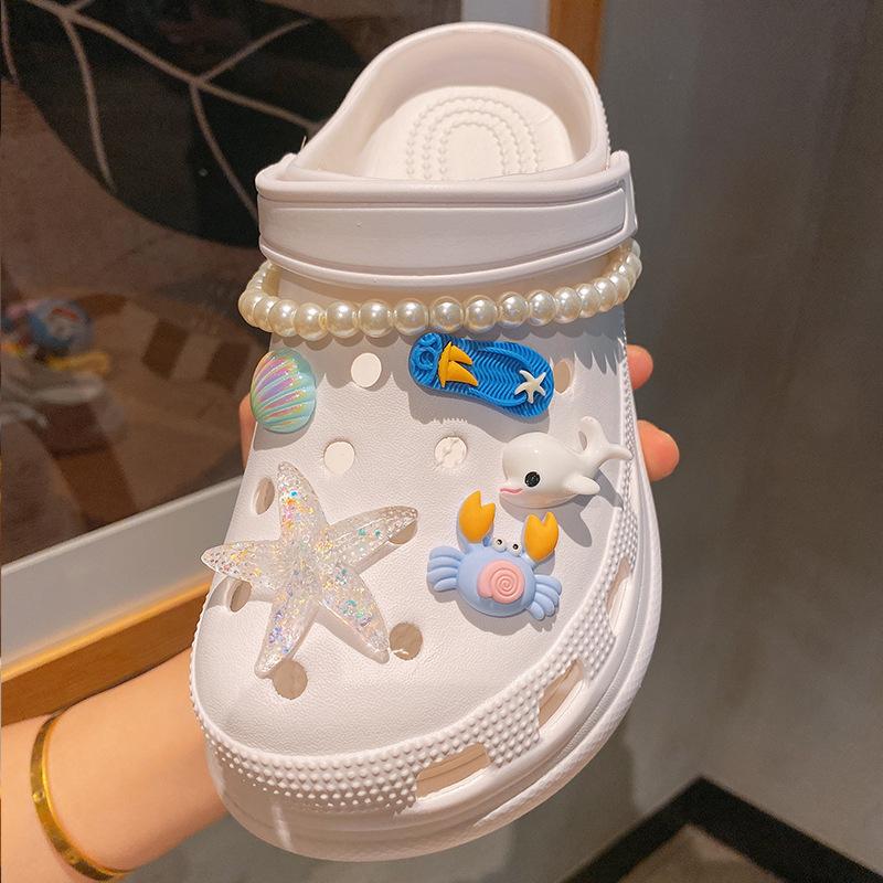 1Set 3D Beach Ocean Style Shoe Charms Set Pearl Shoes Chain Advanced Shoe Decorations DIY Detachable Buckle Shoes Accessories