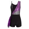 Girls Glittery Dancewear with Ruffle Hem Design and Mesh Patchwork Style