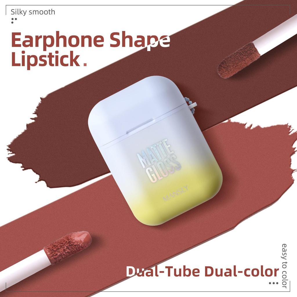 Earphone Shape Double Tube Air Matter Lip Gloss Long Lasting Waterproof Cosmetic 2.6gx2