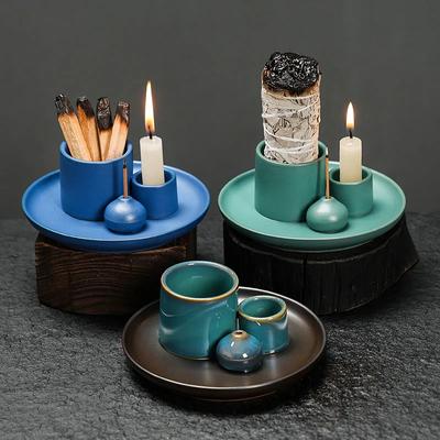 1pc Multifunctional Ceramic Burner, for Sage, Palo Santo Sticks, Incense Sticks, Candle Holders Suitable for Home Decoration