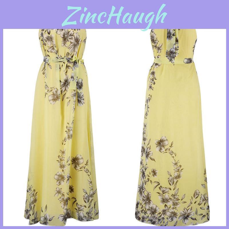 Elegantes ärmelloses Maxikleid für Damen in Übergröße mit Blumenmuster und Gürtel für Sommerpartys
