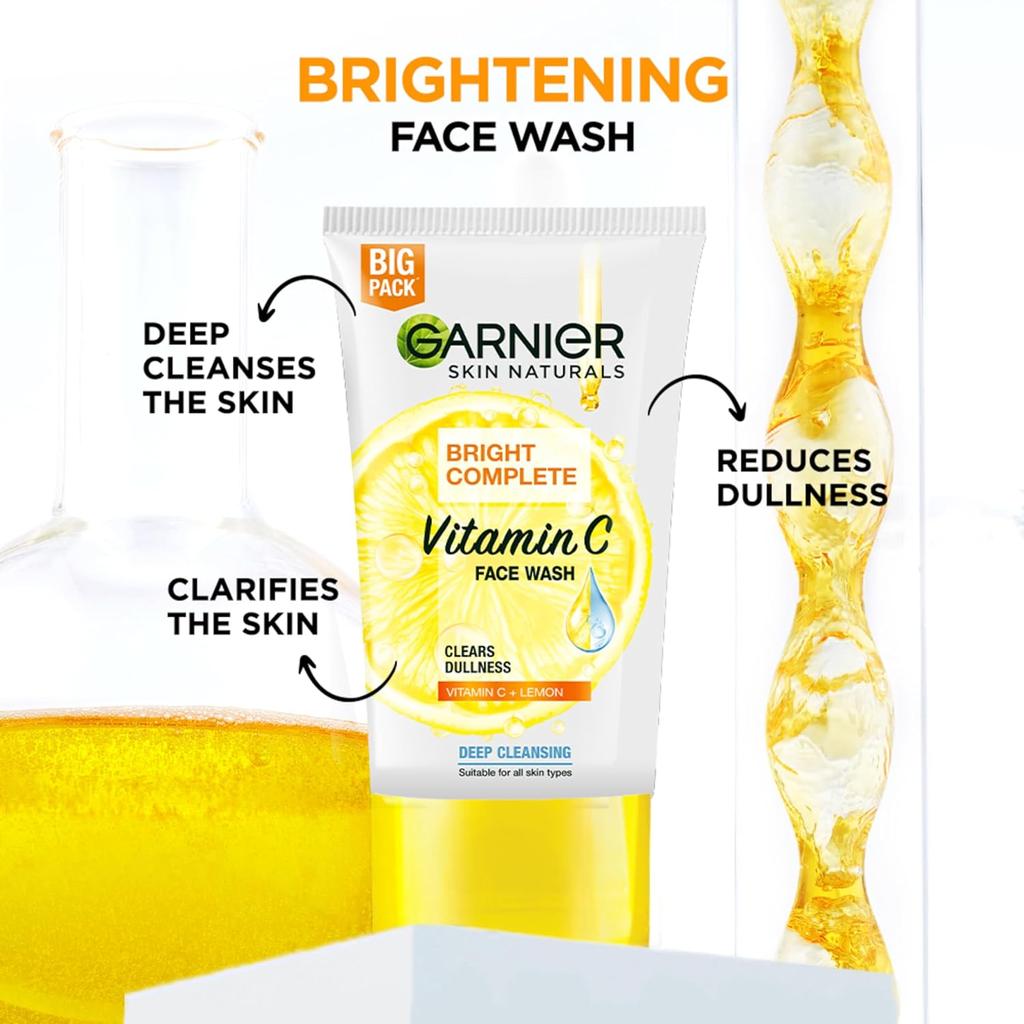 Garnier Skin Naturals Bright Complete Vitamin C Face Wash For Brighter and Glowing Skin - Daily Cleanser, 150g