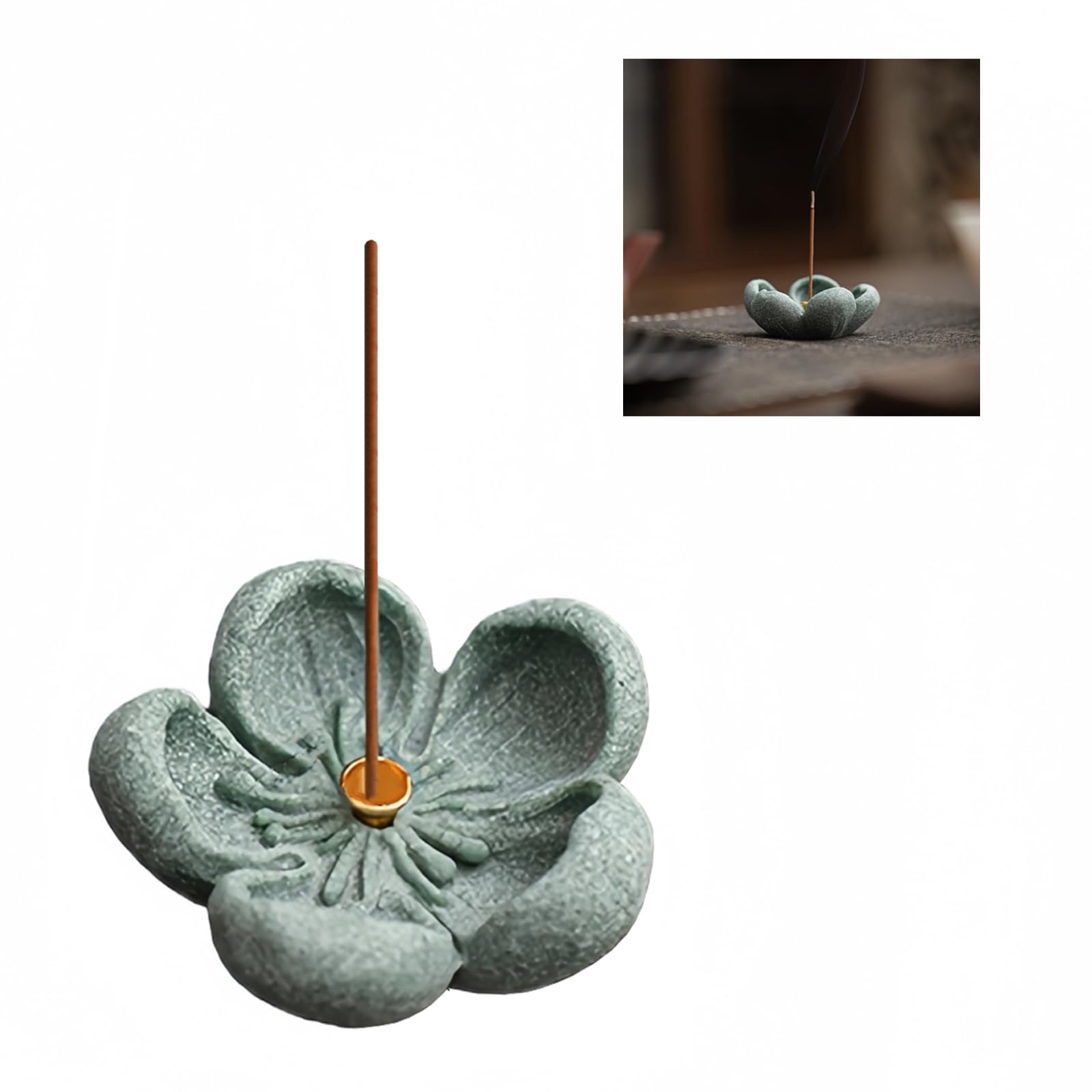 

Moruna Incense Holder, Blue Sand Stone with Plum Blossom Design, Stylish Mini Incense Burner for Buddhist Altars, Japanese-Style Decor (Blue Sand