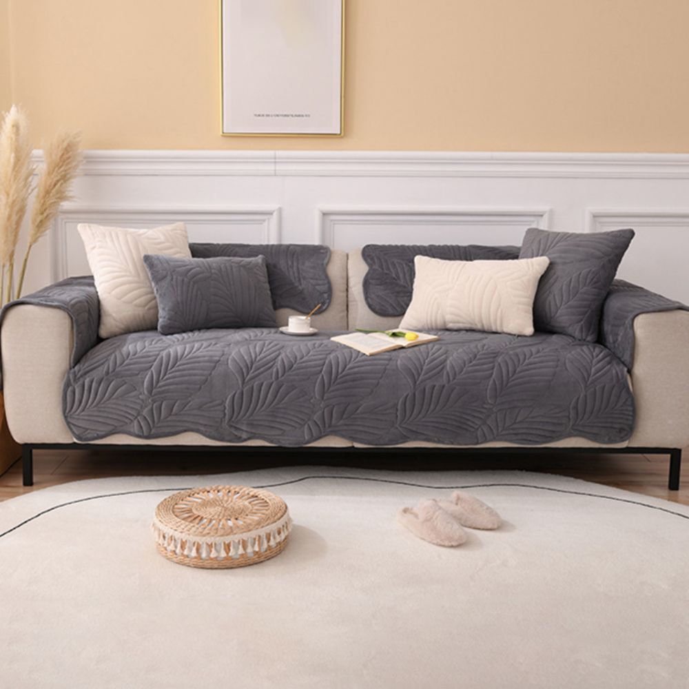 Sofa Cover Towel Milk Velvet Leaf Pattern Sofa Cover Non-slip Nordic Style Couch Cover Dirt-resistant Warm Sofa Mat Living Room
