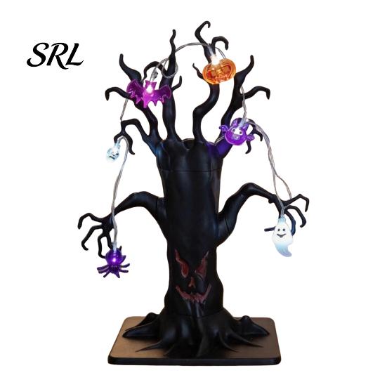 Spooky Seasonal Room Accents Halloween Lighted Ghost Tree Centerpiece with LED Lights, Pumpkin Bat Desktop Decorations for Home Spider Light
