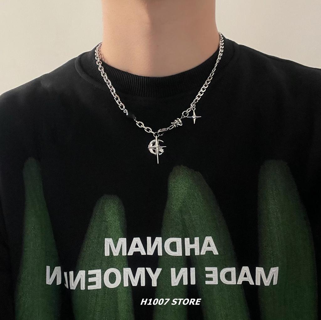 Black Gem Star Titanium Steel Hip Hop Street Clavicle Cuban Necklace For Men