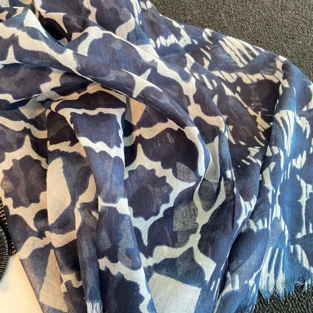 Used 100% Cotton Large Stole Summer Scarf Imported Long Stole Navy