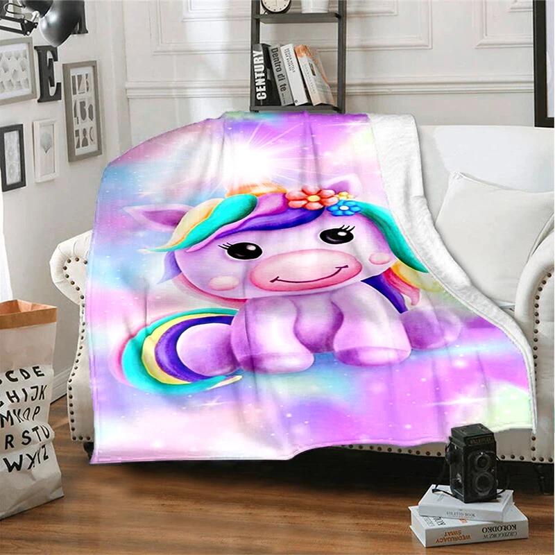 3D cartoon fantasy unicorn warm and soft linen blanket cover suitable for living room, bedroom, bed, sofa, hiking, leisure
