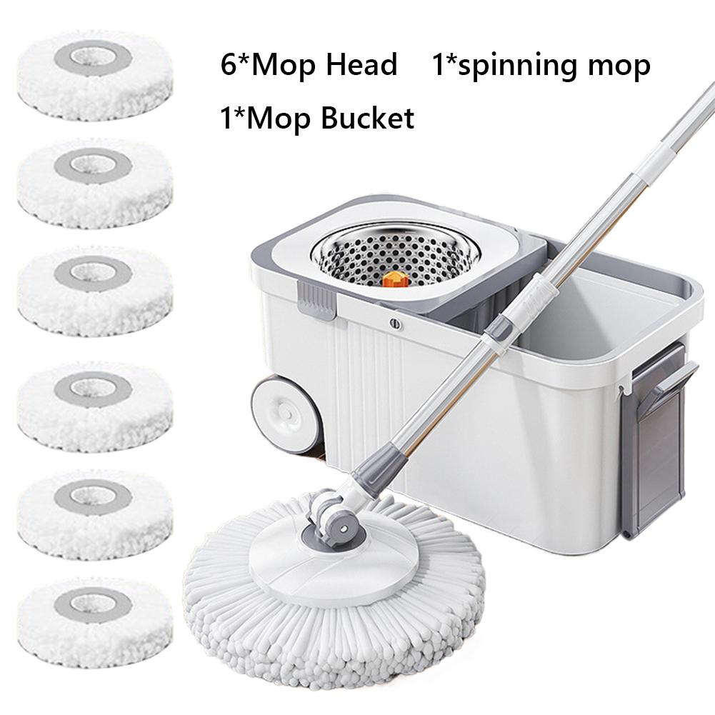 

Rotary Mop Hand-free Automatic Dehydration Mop with 6 Replacement Ultra-Fine Microfiber Floor Cleaner Head Household Clean Tool