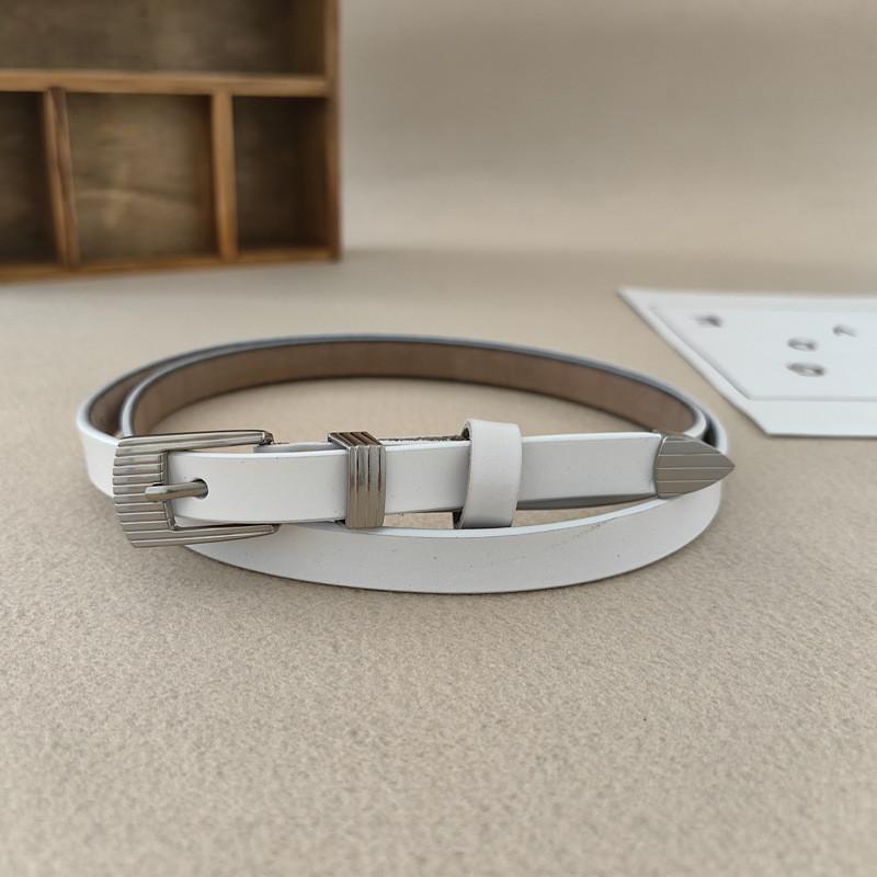 Leather Handcrafted Twolayer Thin Waistband With Metal Closure For Fashion Daily