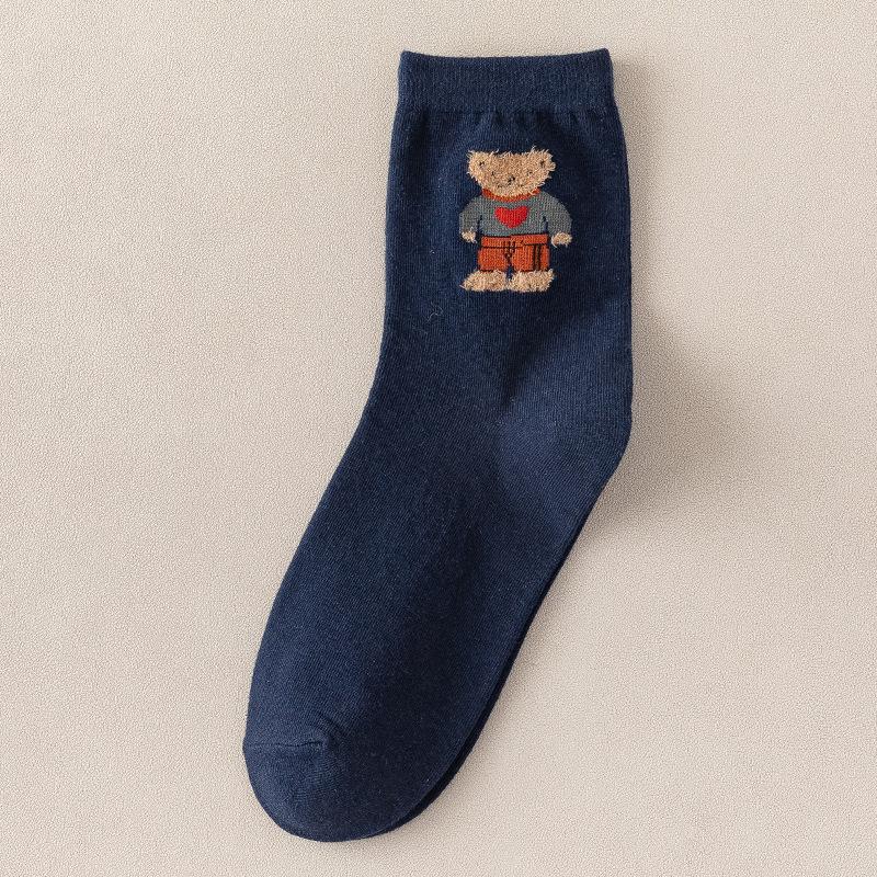 

Women s Cartoon Bear Over-the-Knee Cotton Socks - Cute, Ruched, Mid-Calf Style for Spring/Summer One Size темно-синий