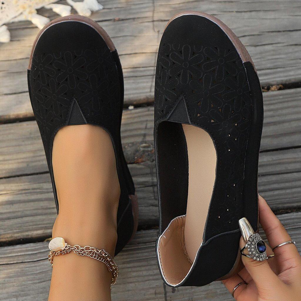 Women's Plus Size Flat Round Toe Casual Shoes - Spring/Summer 2025 European & American Style with Hollow Design