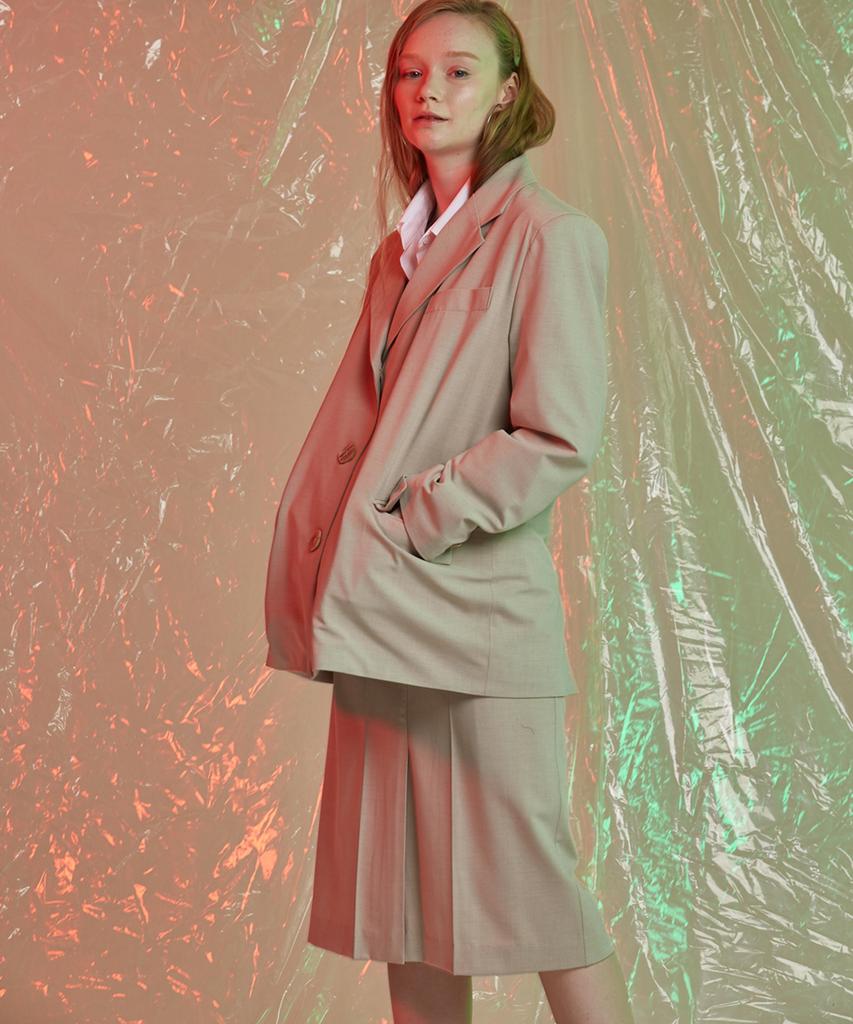 Manavis Seven Setup Fake Slacks Skirt Beige