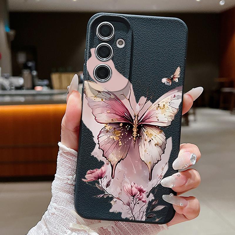 Pink Butterfly Watercolor Pattern Case For Samsung Galaxy A57 A56 A55 A54 5G A37 A36 A35 A34 A26 A25 A17 A16 A15 A14 Leather Texture Silicone Cover