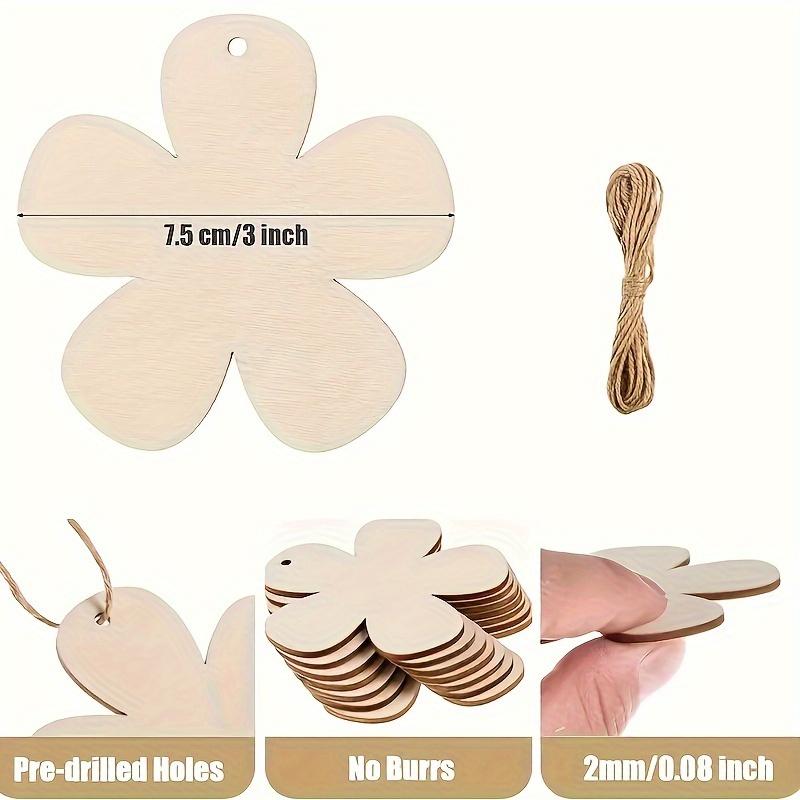 20pcs DIY Wooden Flower Hanging Ornaments - Blank Craft Disks for Holiday Trees, Valentine'S Day, Weddings & Birthdays