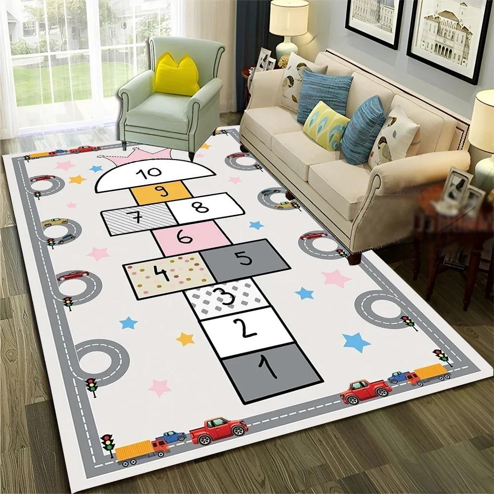Hopscotch Child Digital Games Boy Girls Carpet Rug for Home Living Room Bedroom Sofa Doormat Decor,Non-slip Floor Mat