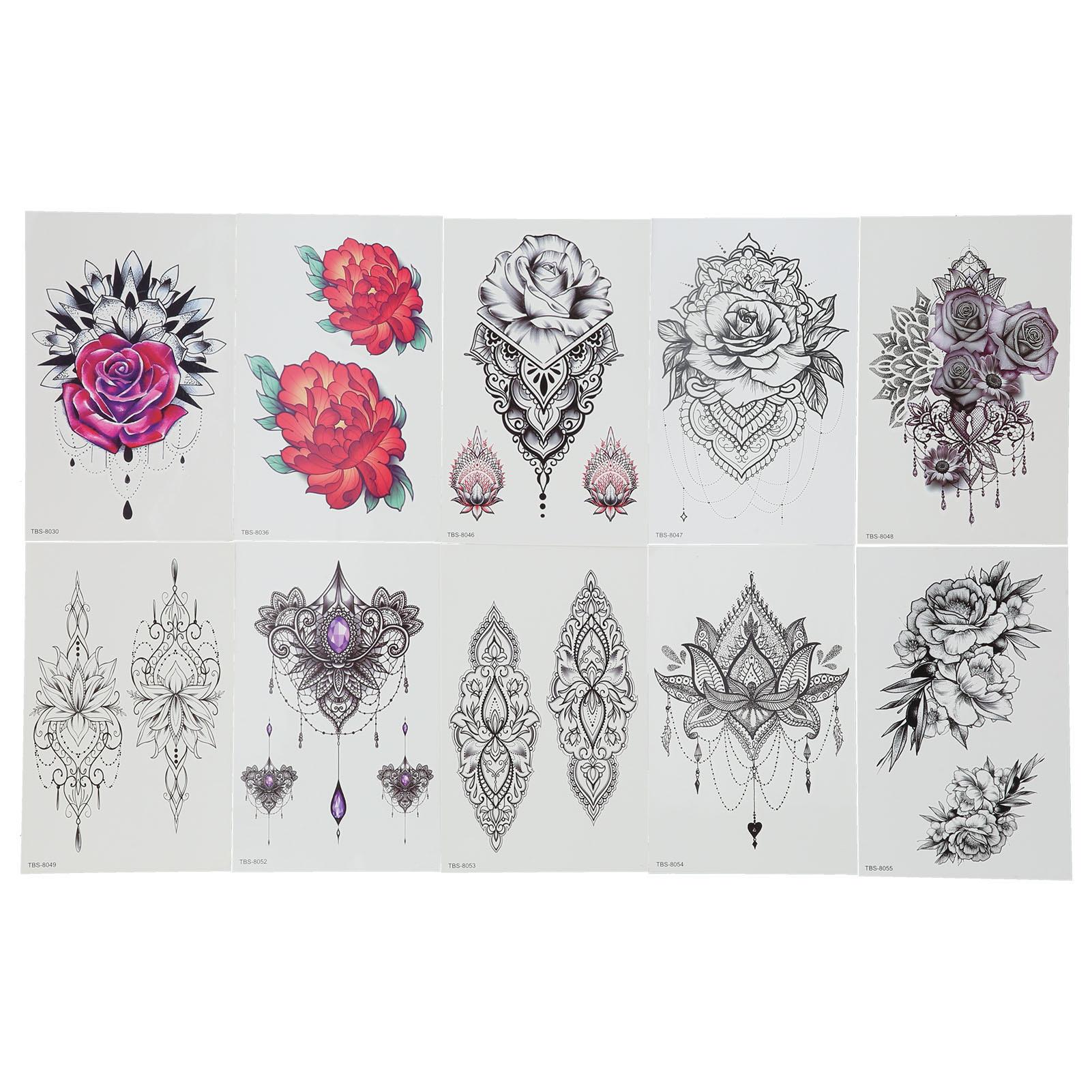 

10pcs Temporary Tattoos Paper Individuality Flower Women Girl Fake Tattoo Stickers