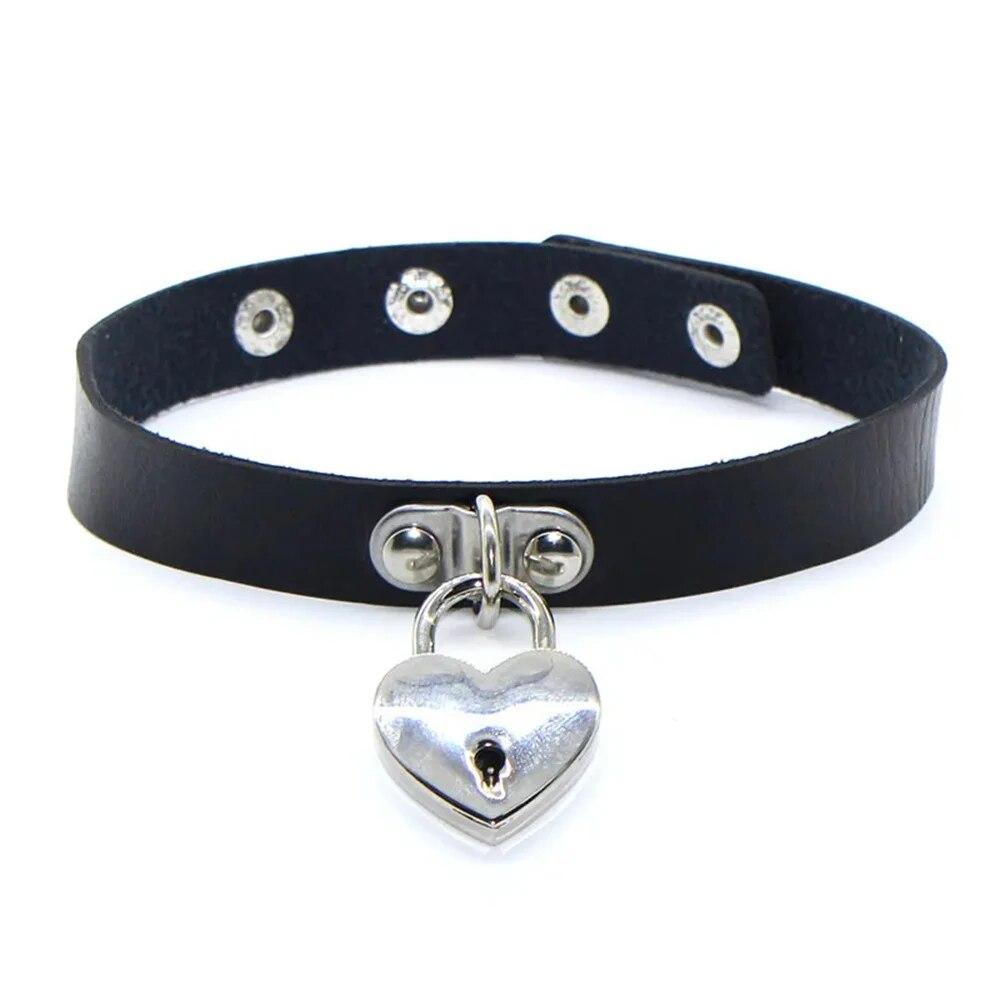 New Sexy Harajuku PU Leather Chain Heart Pendant Necklaces Women Men Punk Neck Gothic Black Pink Choker Necklace Cool Collar