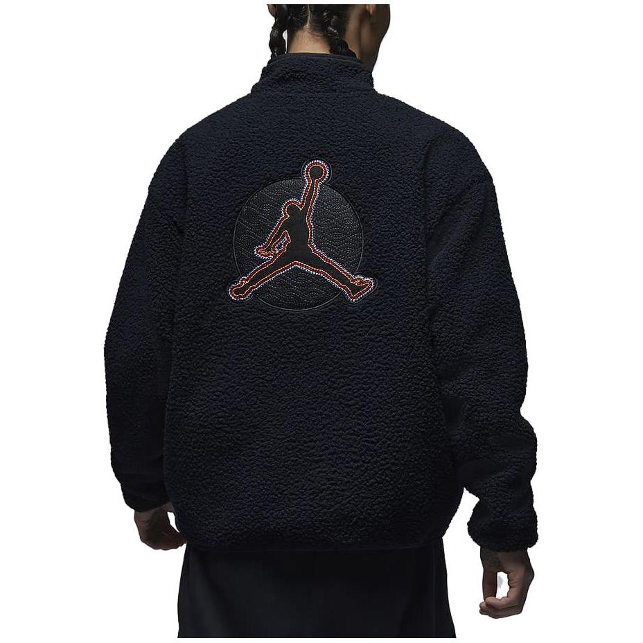 Jordan Fearless Logo Stand Collar Zip-Up Casual Fleece Jacket Men Jacket Black FV4017-010