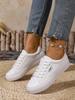 Zapatos Blancos Mujer Primavera Otoño Suela Plana Zapatillas de Cuero Casual con Cordones Estilo Estudiantes Universidad Zapatos de Tabla Femenino