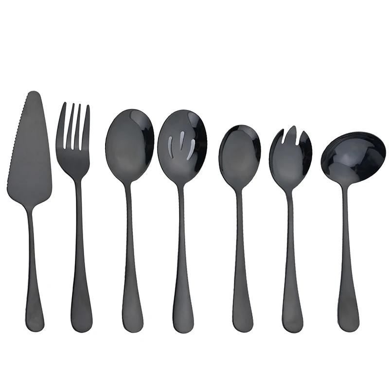 7Pcs Cutlery Set Stainless Steel Dinnerware Set Soup Spoon Colander Service Spoon Salad Fork Cake Spatula Kitchen Home Tableware