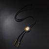 Vintage Round Leather Cord Pendant Necklace With Unique Fingerprint Design Bohemian Statement Jewelry For Women