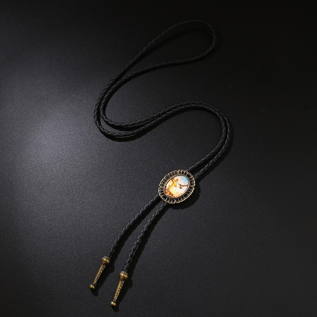 Vintage Round Leather Cord Pendant Necklace With Unique Fingerprint Design Bohemian Statement Jewelry For Women