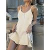 Summer Ruffle Hem Knitted Beach Short Dress New Solid Color Swimsuit Cover Up Dress Strap Slim Fit Fashion Elegant Loose Seaside Holiday Party Dress