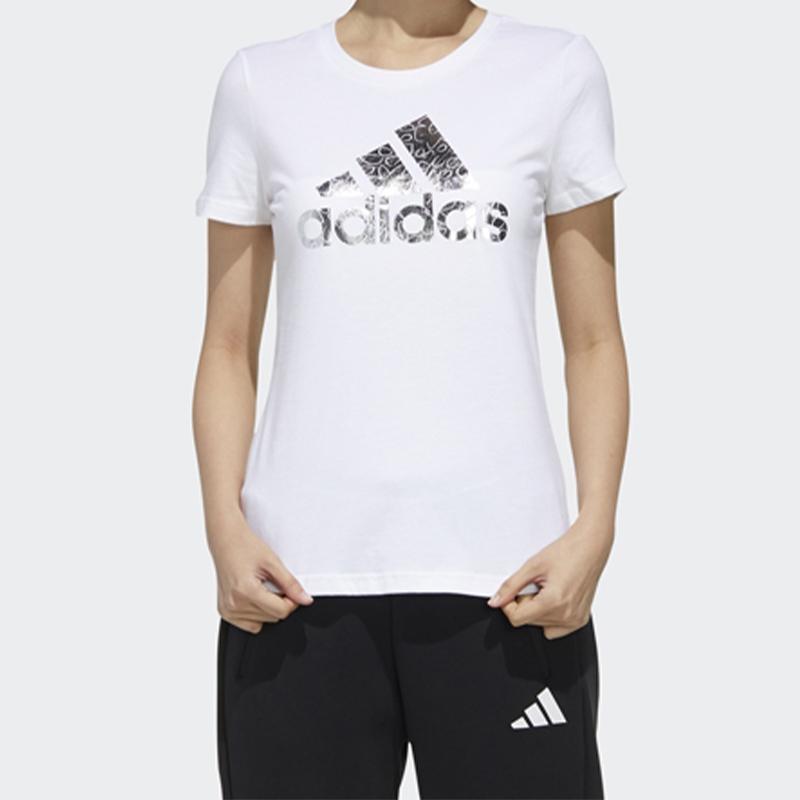 Adidas Großes Logo Print T-Shirt Damen Tops Weiß FM9291
