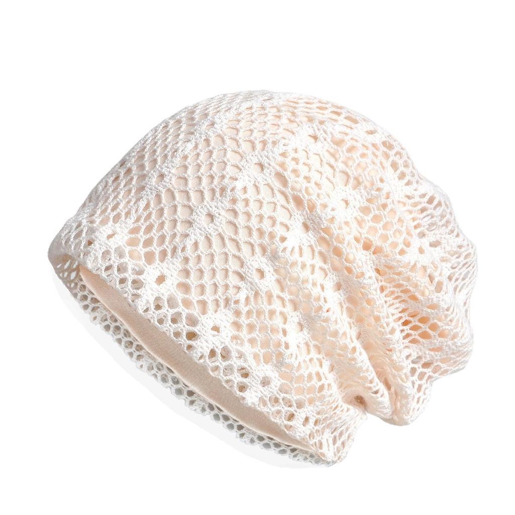 Spring Summer Lace Jacquard Elastic Double-Layer Mesh Breathable Thin Versatile Stylish Solid Color Adjustable Beanie Hat