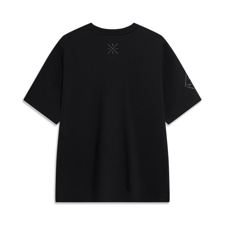 Li Ning X Cyril Artist Collaboration Series American Vintage Letter Print Loose Straight Short Sleeve T-Shirt Unisex T-Shirt Black AHST851-1