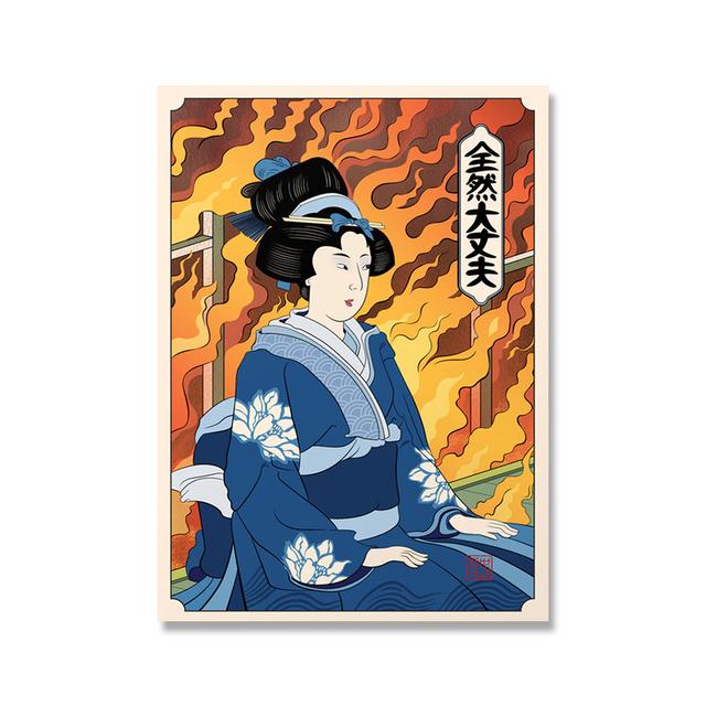 Samurai japonez, gheișă și pisică, imprimeuri picturi, artă de perete, poster modular din pânză nordică, noptiera modernă, decor de perete pentru casă