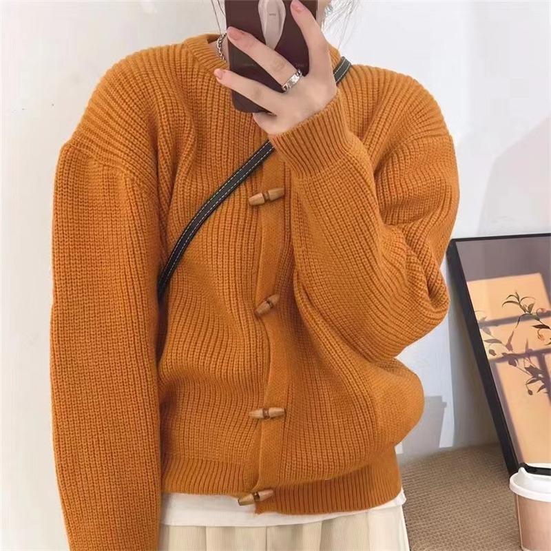 Corner button sweater cardigan new spring and autumn retro niche simple style thin loose coat women's top