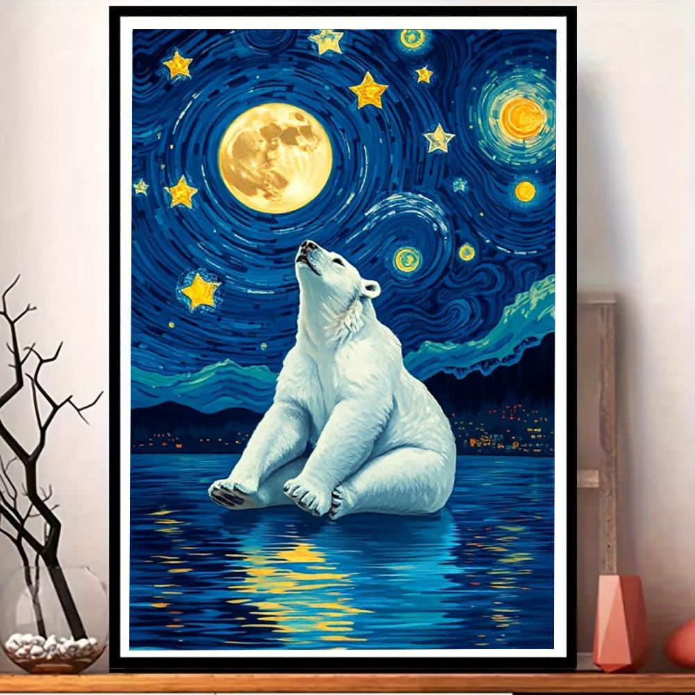 Bear Looking Up at the Starry Sky Diamond Art Set 5D DIY Full Circle Diamond Embroidery Art Home Decoration Painting