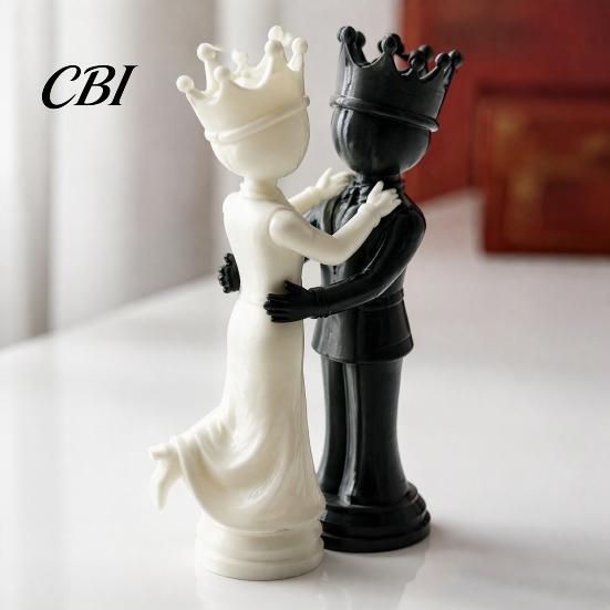 Symbolic Companionship Statue Gifts 1 Pair 3D Printed King and Queen Couple Figurines, Chess Style Dancing Anniversary Keepsakes for Him Her