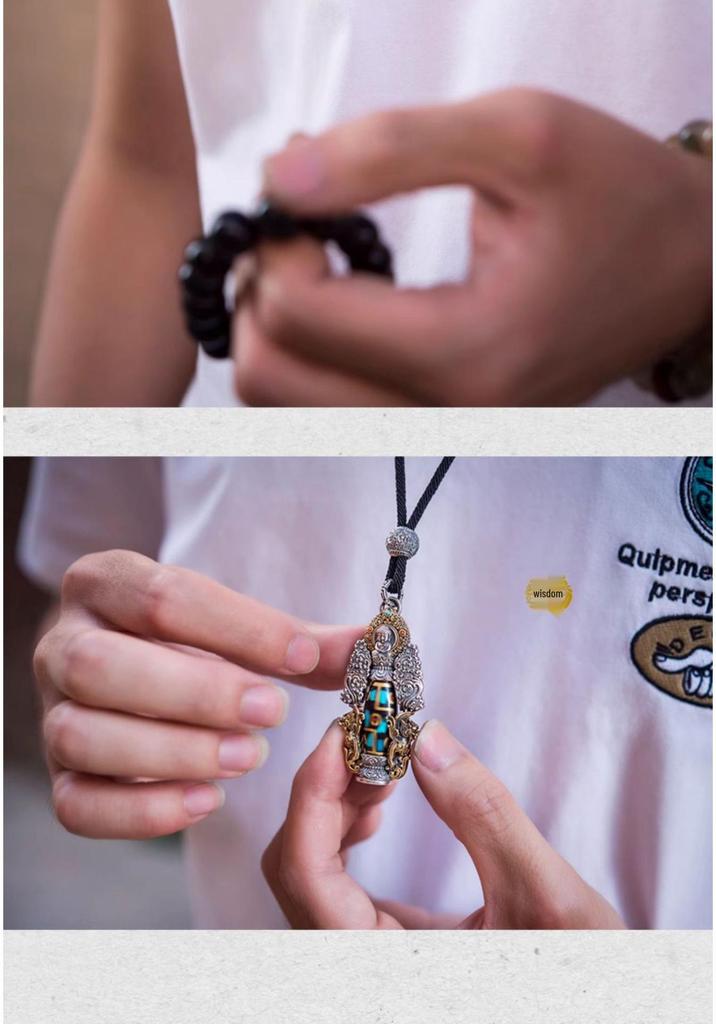 Collana Pendente da Uomo Dzi a Nove Occhi del Buddha Amitabha - Amuleto Protettivo Retrò