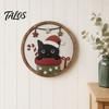 Cute Animal Wall Art Christmas Black Cat Decor, Layered Wooden Hanging Sign, Round 2D Creative Layout Flat Decoration for Living Room Bedroom And Hall