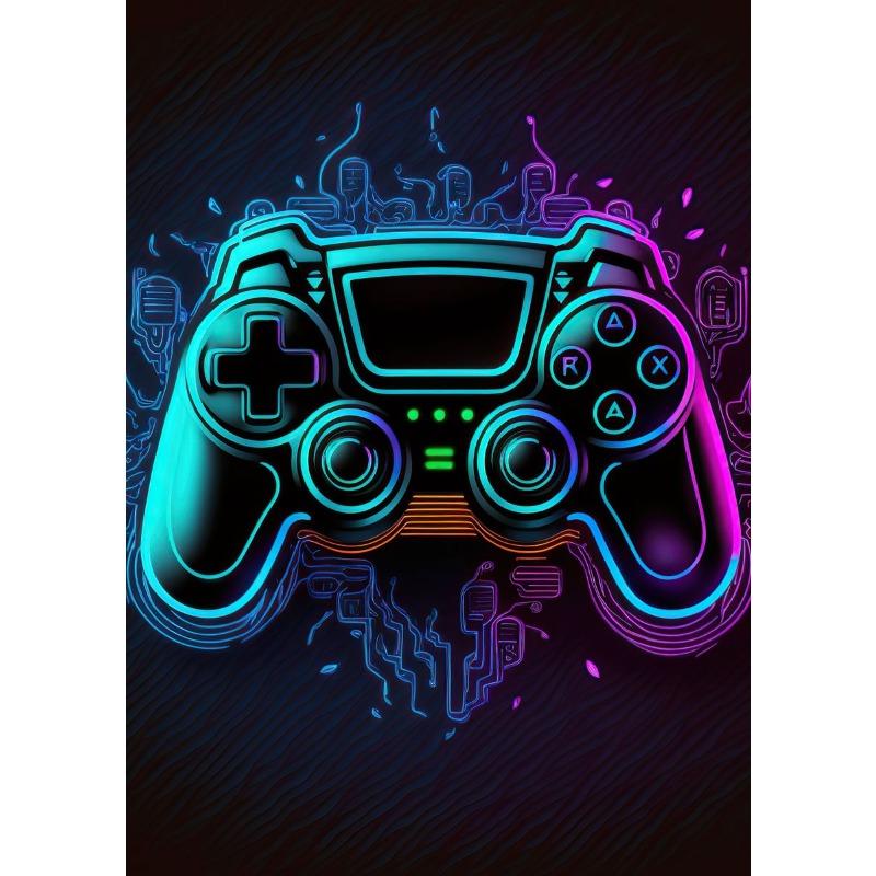 Cooles Gaming Wandbild Leinwandgemälde, Bunter Gamer Controller, Neon Pop Poster und Druck, E-Sports Raumdeko, Geschenk, Ohne Lichter