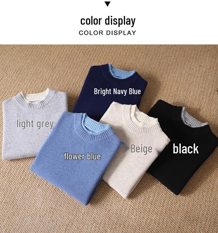 Men's Thickened Wool Sweater, Round Neck, Long Sleeve, Business Casual, Simple, Loose, Versatile Knit Outerwear, Base Layer
