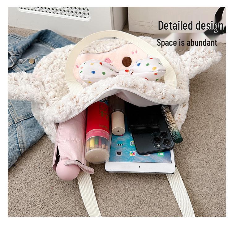 Large Capacity Cute Cartoon Lamb Wool Tote - Women's Autumn/Winter Japanese Backpack