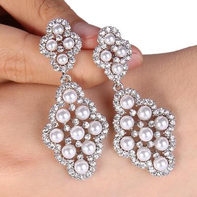 Huitan Luxury Simulated Pearl Pendant Earrings Aesthetic Lady Wedding  with Bright Zirconia Gorgeous Graceful Accessories