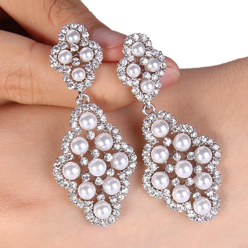 

Huitan Luxury Simulated Pearl Pendant Earrings Aesthetic Lady Wedding with Bright Zirconia Gorgeous Graceful Accessories
