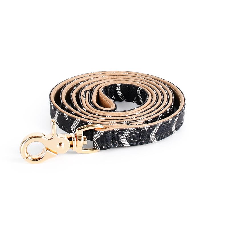 Soft Leather Pet Collar and Leash Set Luxury Snakeskin Pattern Dog Collar Traction Rope Outdoor Adjustable Walking Pet Leash