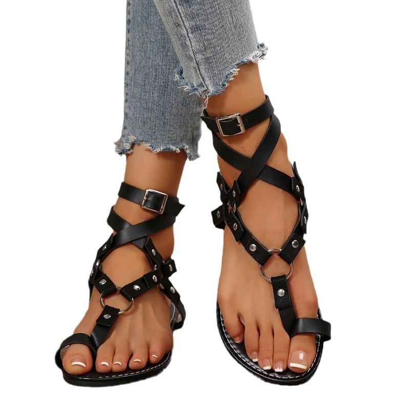 Summer Cross-strap Flat Women's Set-toe Sandals Flat Women's Shoes Large Size