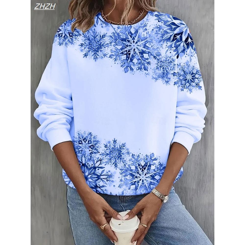 Women's Pullover Sweatshirts Graphic Snowflake Christmas Casual Long Sleeve Crew Neck Regular Tops