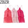 Za Spring New Women's Clothing Zr European and American Style Three-Color Three-Dimensional Flower Layered Decoration Ruffle Strap Dress