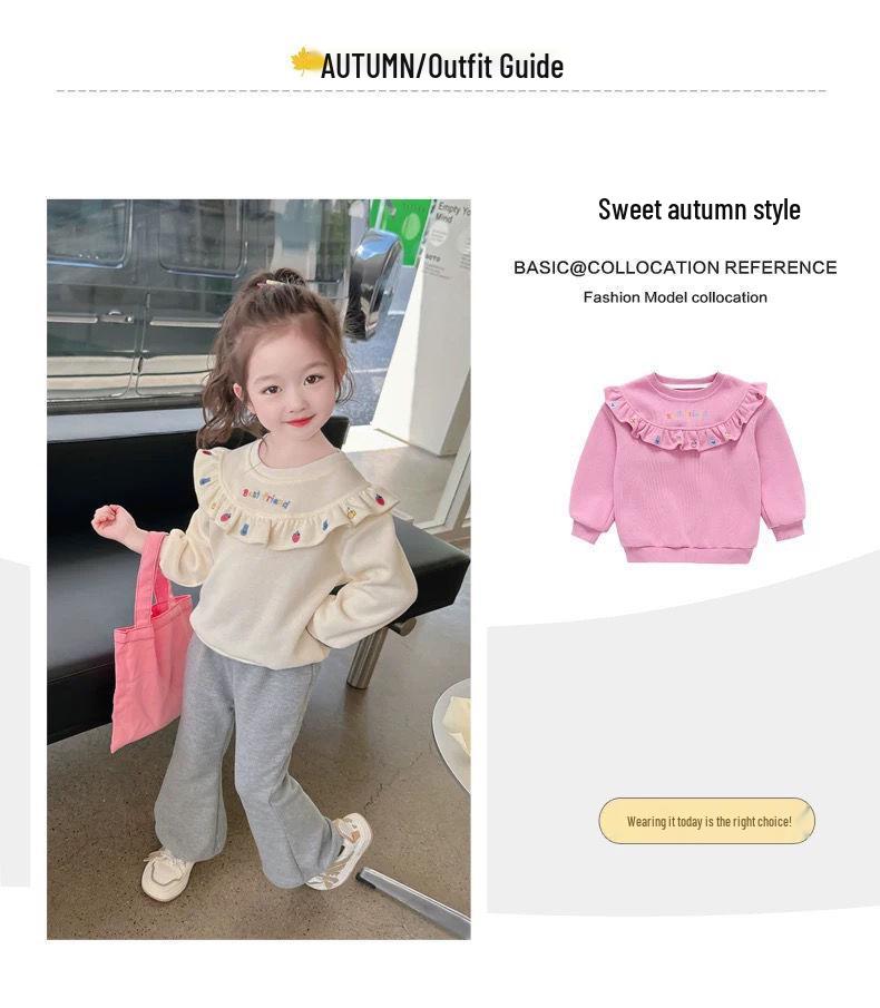 Girls' Stylish Long Sleeve Plus Velvet Sweatshirt - Korean Spring & Autumn 2026 Collection