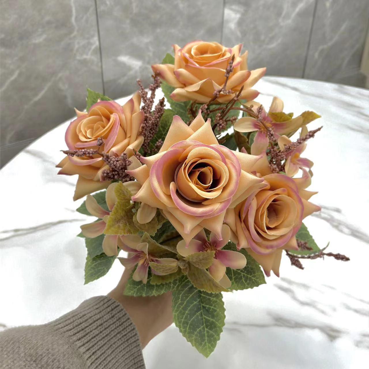 Seven-Headed Silk Rose Hairpin for Home and Wedding Decor шампанского